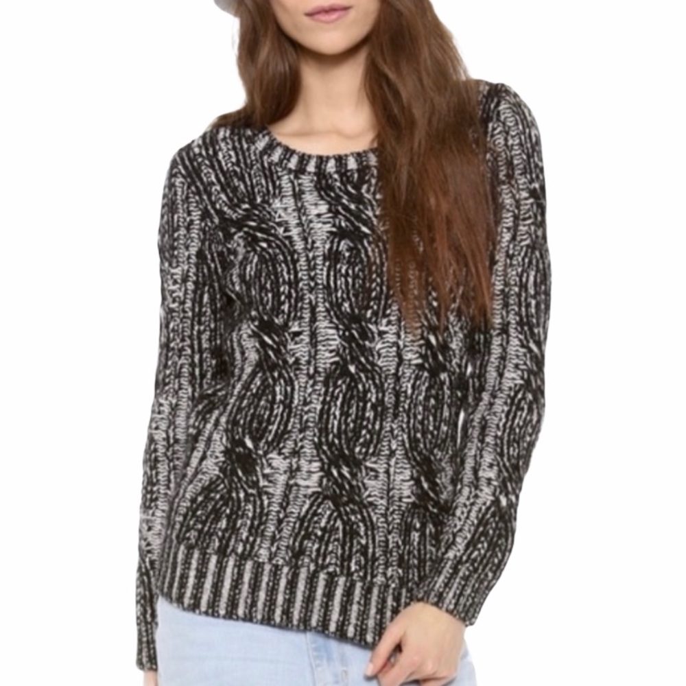 Madewell Chunky Knit Cable Sweater Black and White